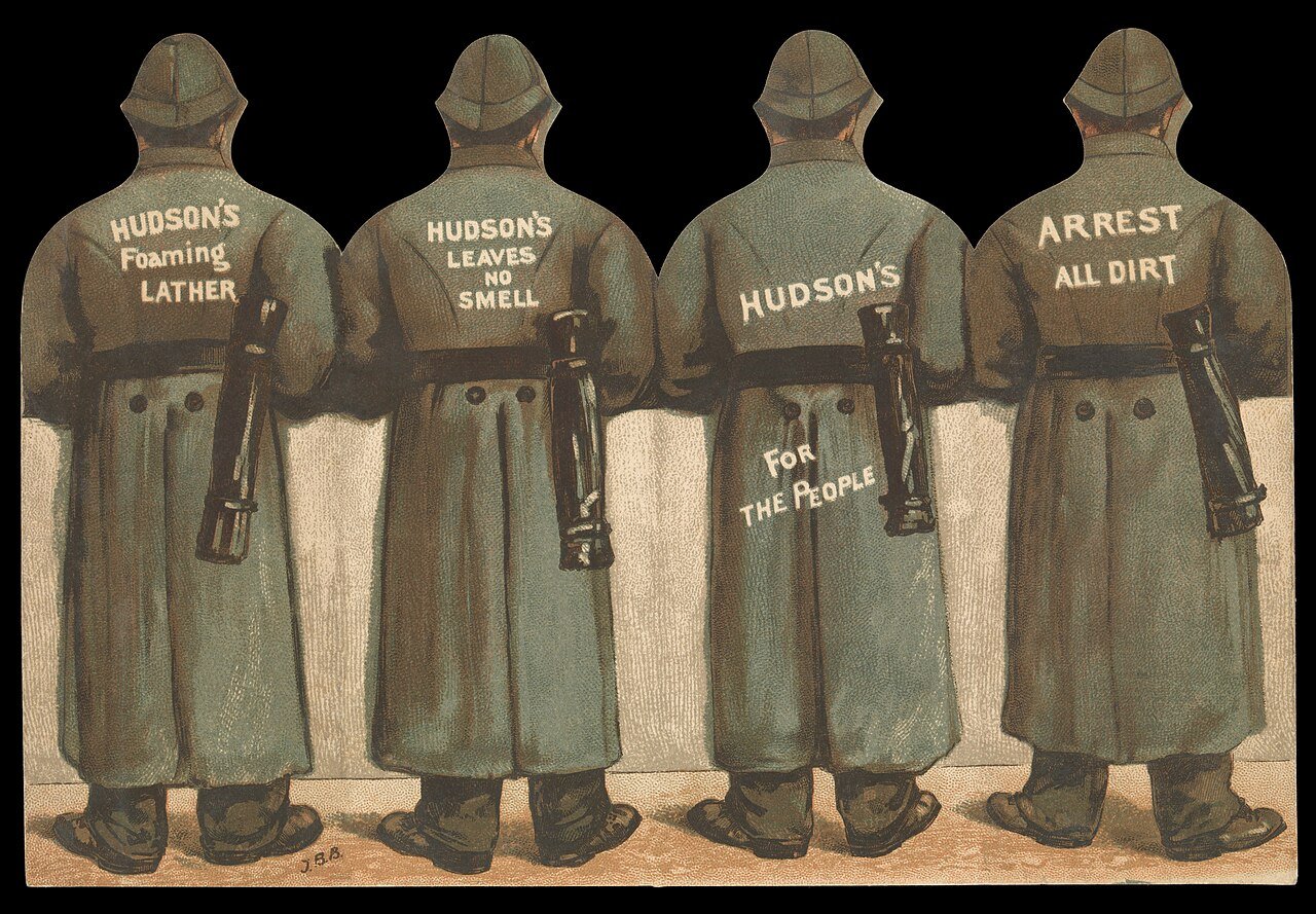 Advertisement for Hudson's Soap with policemen (back). Wellcome L00690